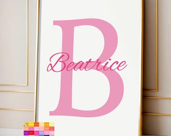 Arte mural infantil con inicial personalizada, impresión de nombre personalizada, decoración de pared con monograma para guardería, letrero imprimible digital con nombre de niña y niño, regalo para bebé