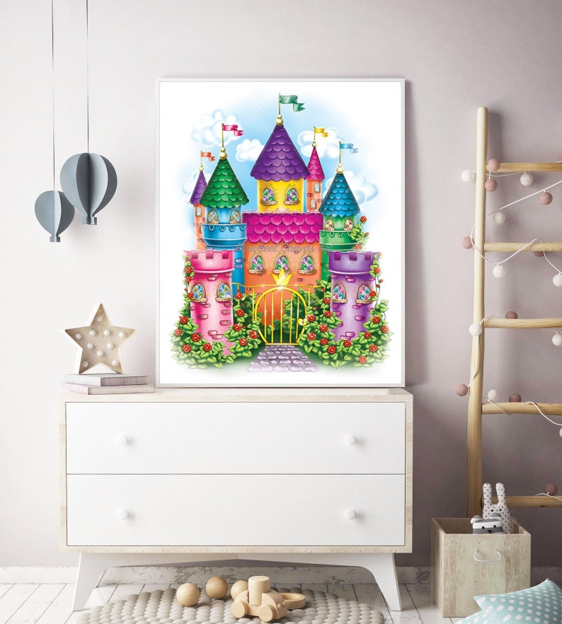 Castle Wall Decor Princess Art Girl Nursery Theme Cinderella Print Room