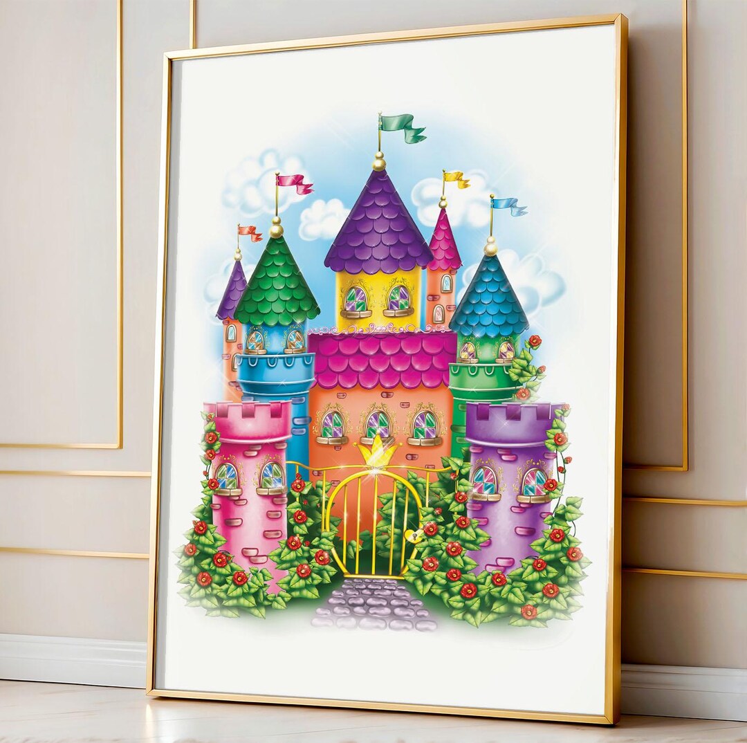 Princess Castle Wall Art, Fairy Tale Nursery Print, Enchanted Girls ...