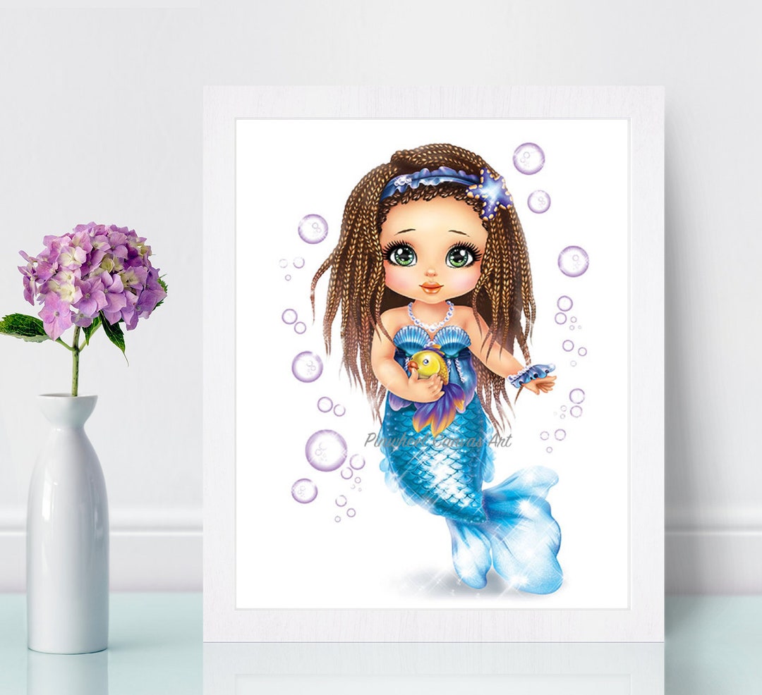 Mermaid Wall Decor Mermaid Bathroom Wall Decor Girl Wall Art Mermaid Illustration Ocean Girls