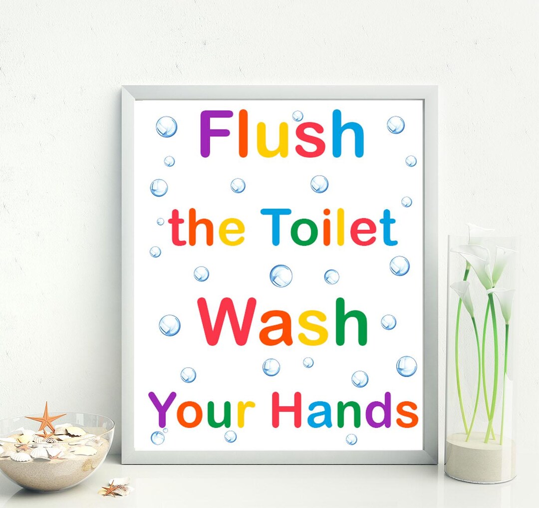 Kids Bathroom Rules Sign Flush the Toilet Wash Your Hands, Children ...