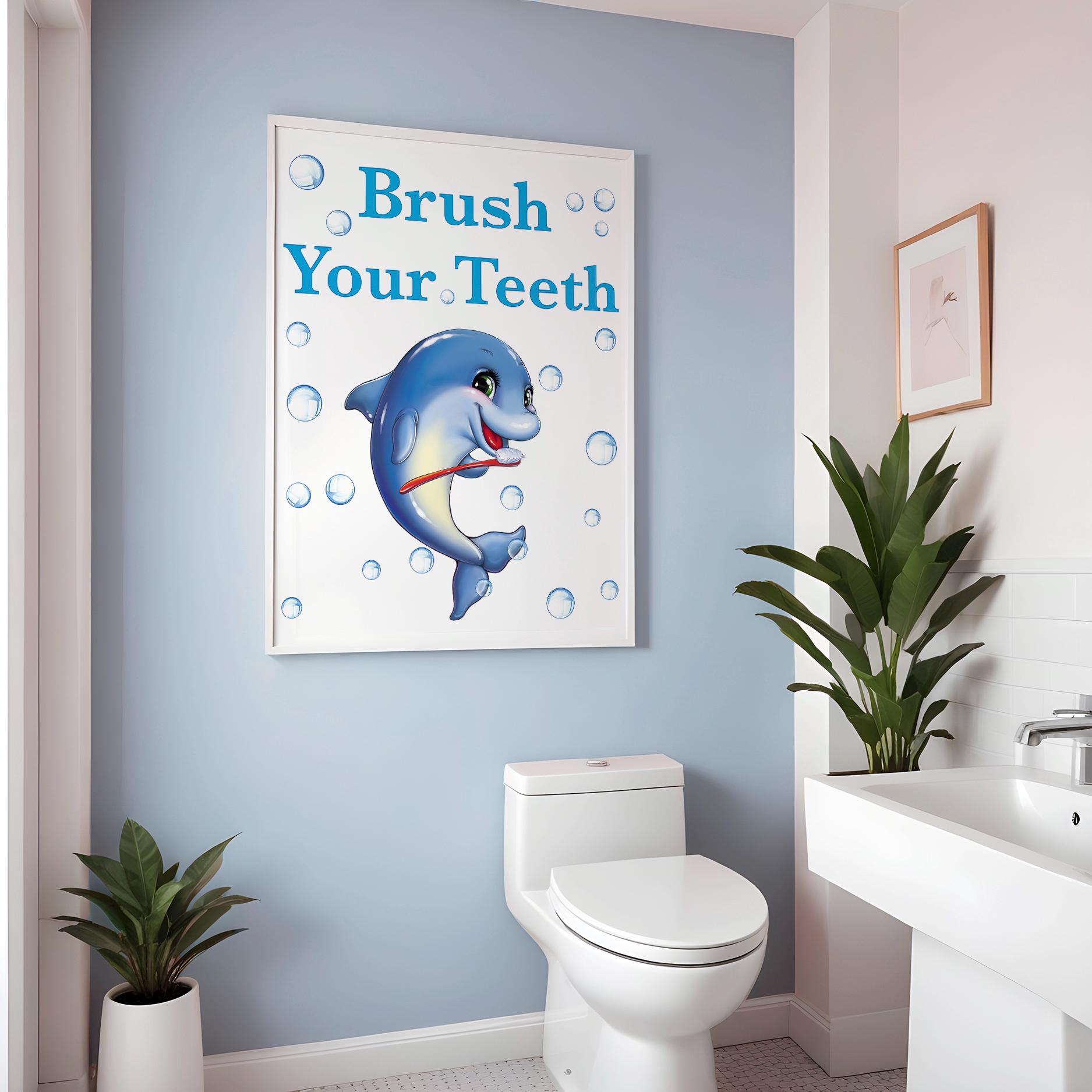 Brush Your Teeth Sign, Kids Bathroom Wall Decor, Ocean Animal Nursery ...