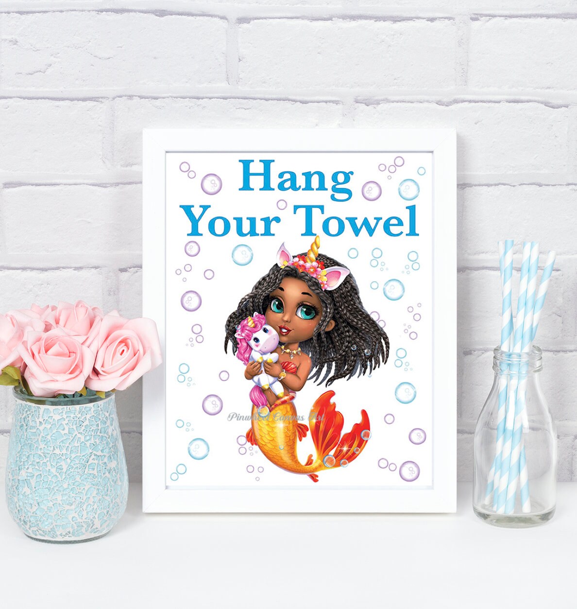 Mermaid Bathroom Wall Decor African American Girl Wall Art Etsy