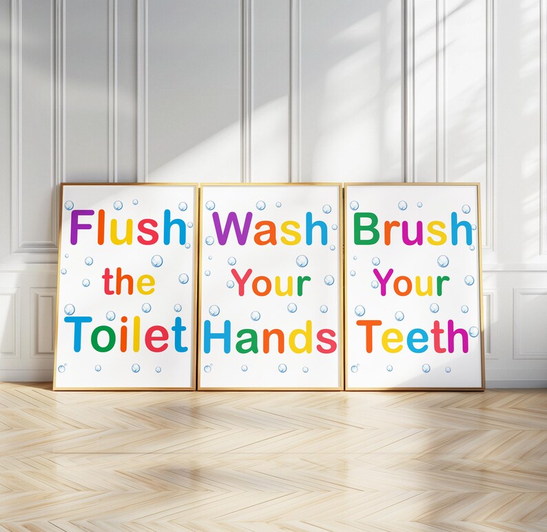 Rainbow Bathroom Decor, Flush the Toilet Sign for Kids, Wash Your Hands ...