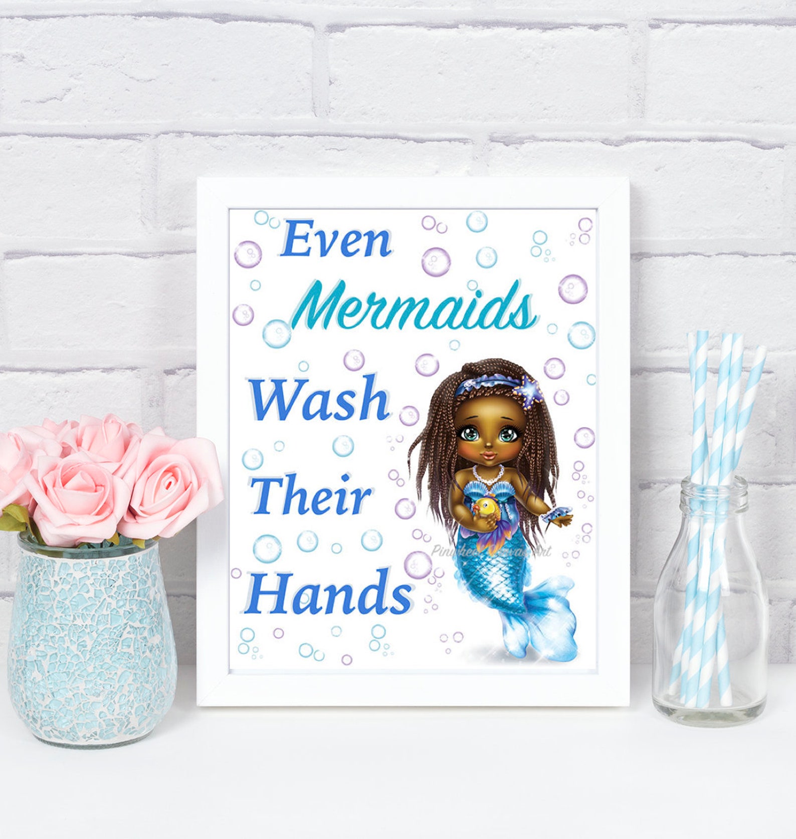 Mermaid Bathroom Wall Decor African American Art Girl Bathroom Etsy