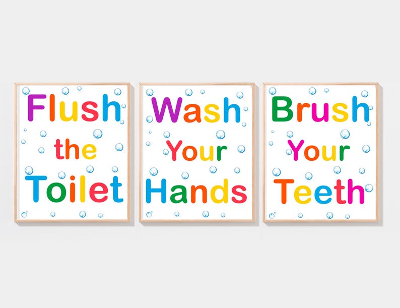 Rainbow Bathroom Decor, Flush the Toilet Sign for Kids, Wash Your Hands ...