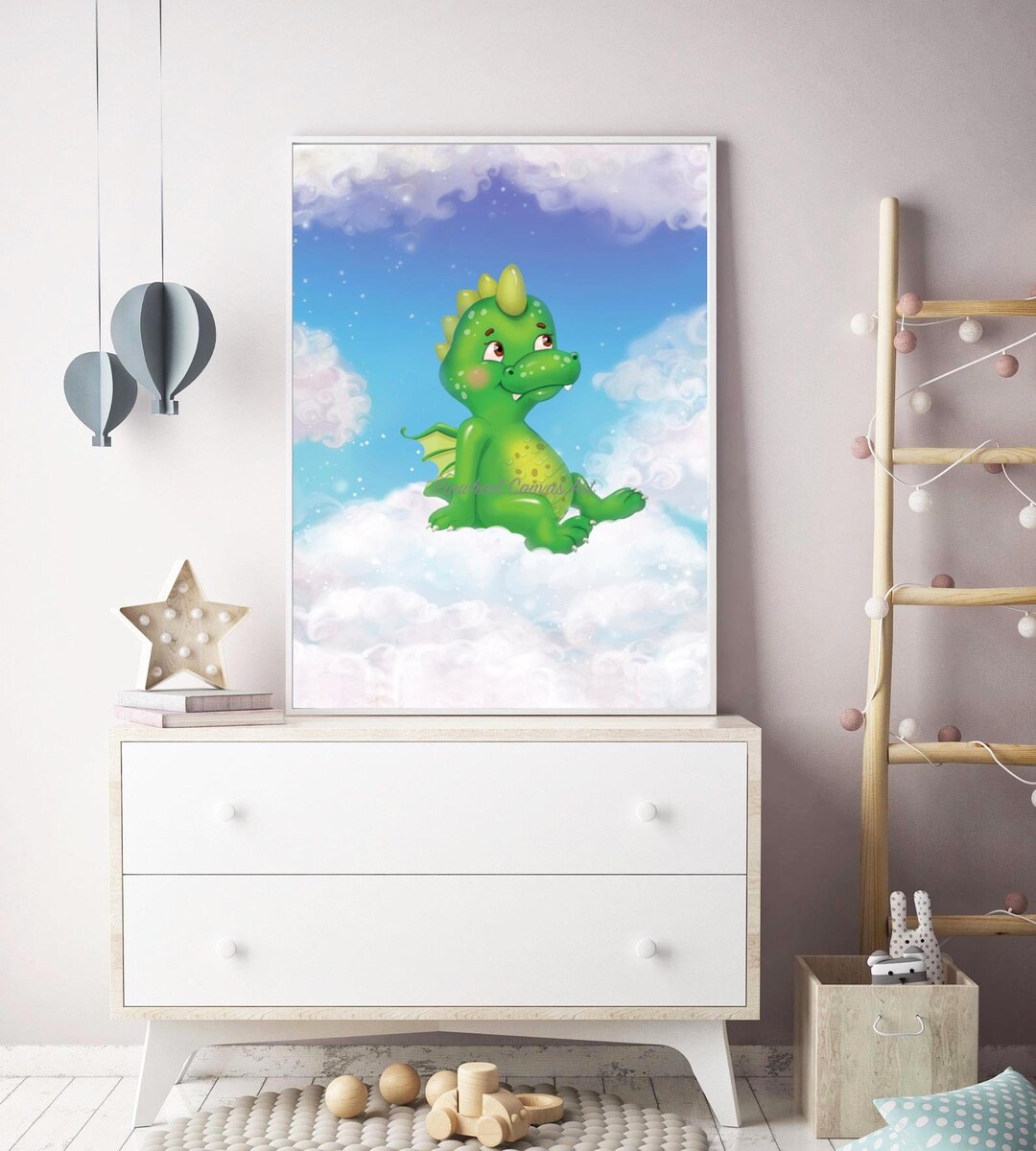 Baby Dragon Wall Art Print, Fantasy Animal Nursery Wall Decor, Children ...