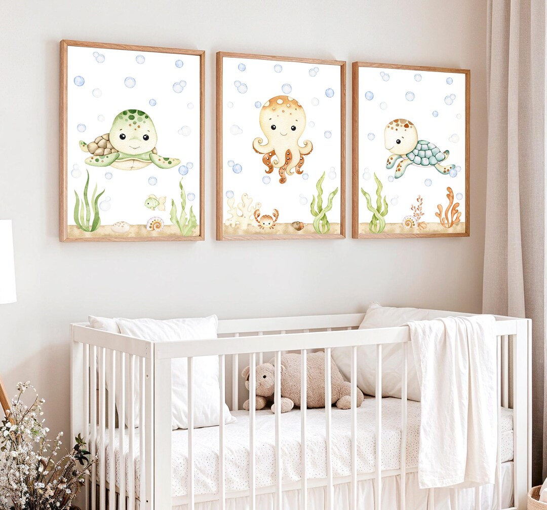 Ocean Animal Wall Art, Under the Sea Nursery Decor, Underwater Baby ...