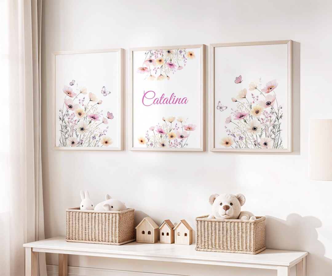 Floral Nursery Wall Art, Personalized Name Girl Room Decor, Kids Custom ...
