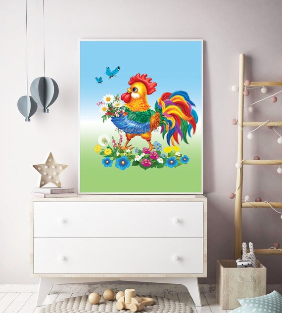 Rooster Wall Decor Colorful Art Kitchen Kids Room Home Nursery Ilration