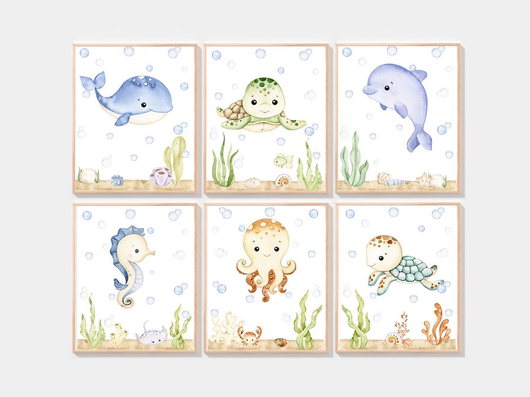 Under the Sea Nursery Wall Art, Ocean Kids Bathroom Decor Set ...