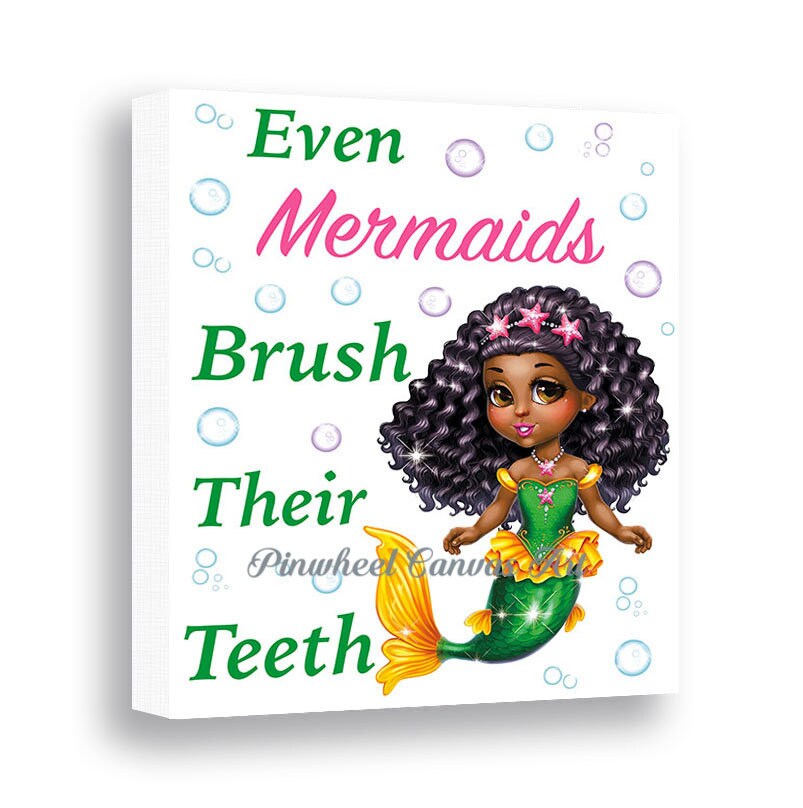 Mermaid Bathroom Wall Art African American Mermaid Bathroom Etsy UK