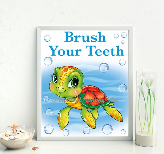 Brush Your Teeth Sign, Turtle Bathroom Wall Art, Childrens Kids Bathroom  Wall Decor, Sea Turtle Bathroom Sign, Turtle Bathroom Decor Canvas 