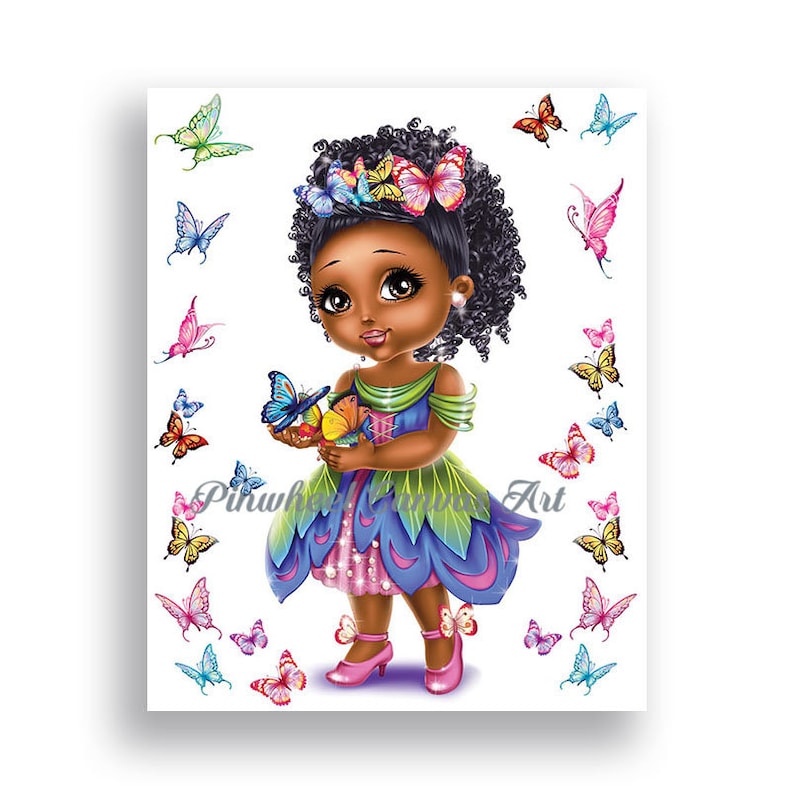 Butterfly Wall Art African American Girls Wall Art Fairy Butterfly Room Decor Brown Skin Girl Nursery Wall Decor Fairy Wall Art Canvas Print