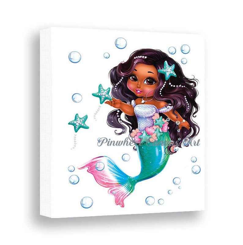 Mermaid Wall Art African American Girl Wall Art Mermaid Etsy