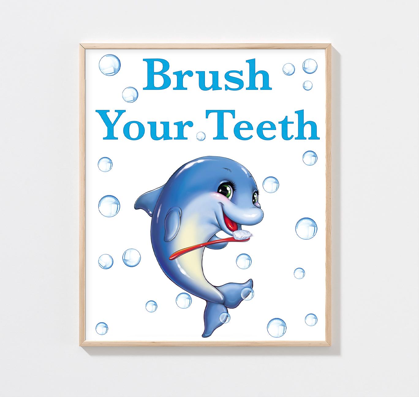 Brush Your Teeth Sign, Kids Bathroom Wall Decor, Ocean Animal Nursery ...