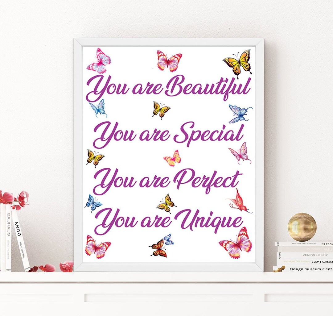 Butterfly Inspirational Girl Quotes Wall Art, Children Motivational