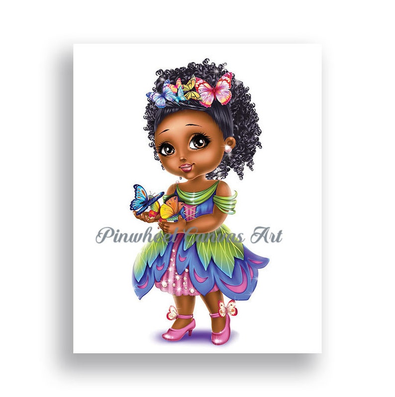 Butterfly Wall Art African American Girls Wall Art Fairy Butterfly Room Decor Brown Skin Girl Nursery Wall Decor Fairy Wall Art Canvas Print