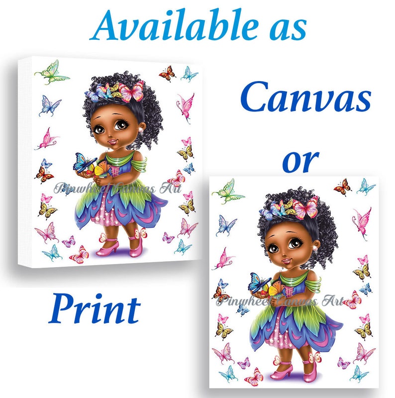 Butterfly Wall Art African American Girls Wall Art Fairy Butterfly Room Decor Brown Skin Girl Nursery Wall Decor Fairy Wall Art Canvas Print