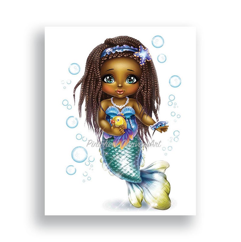 Mermaid Wall Art African American Baby Girl Nursery Wall Decor Etsy