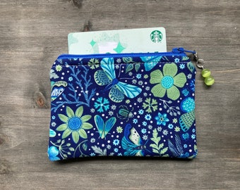 Blue and Lime Green Moth and Butterfly Coin Purse