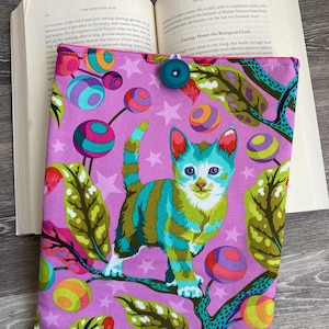 Protège-livres en tissu chats colorés