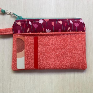 Porte-monnaie porte-cartes floral corail et rose