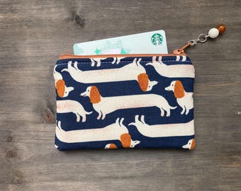 Navy Wiener Dog Coin Purse
