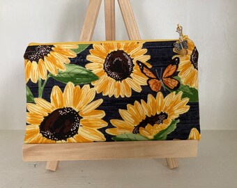 Sunflowers and Monarchs  Small Zipper Pouch