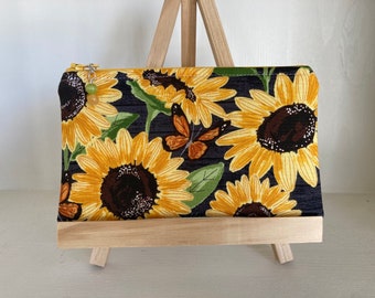 Sunflowers and Monarchs  Small Zipper Pouch