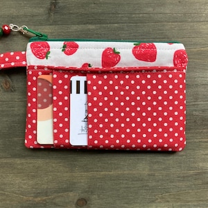 Porte-monnaie porte-cartes Fraises et pois