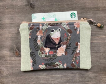 Dapper Frog with Linen  Coin Purse