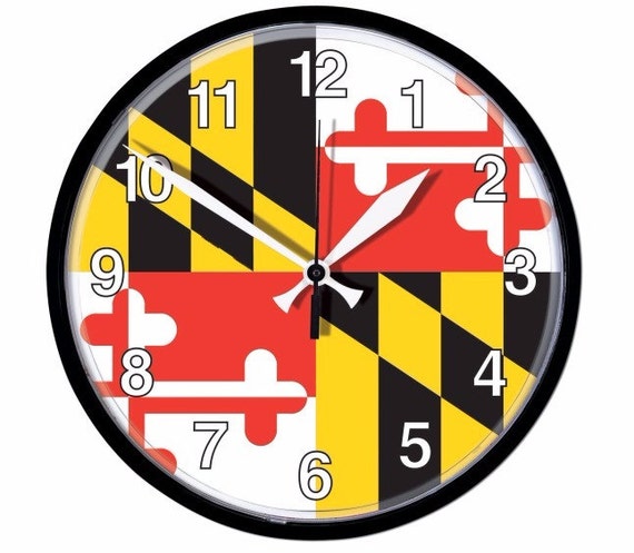 12" Maryland State Flag Maryland Flag Wall Clock w/ built in hanger 