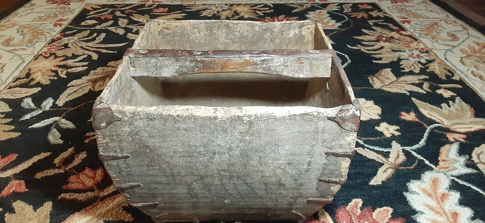 Primitive Antique Chinese Rice Measure Wooden Harvest Bucket Iron ...