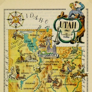 Utah Original  Vintage Pictorial Map (Small/Index Card Size)