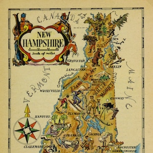 New Hampshire Original  Vintage Pictorial Map (Small/Index Card Size)