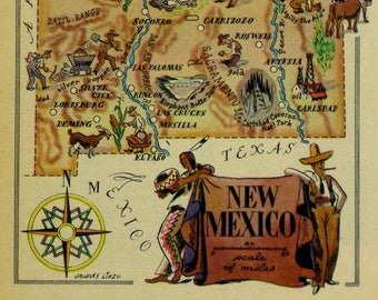 New Mexico Original  Vintage Pictorial Map (Small/Index Card Size)