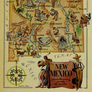 New Mexico Original  Vintage Pictorial Map (Small/Index Card Size)