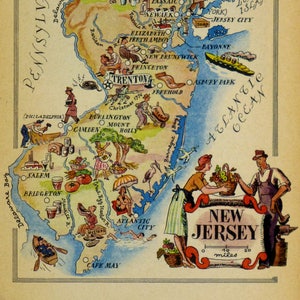 New Jersey Original  Vintage Pictorial Map (Small/Index Card Size)