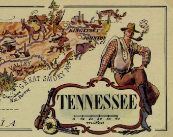 Tennessee Original  Vintage Pictorial Map (Small/Index Card Size)