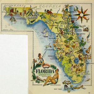 Florida Original  Vintage Pictorial Map (Small/Index Card Size)