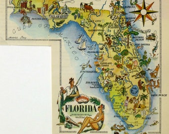 Florida Original  Vintage Pictorial Map (Small/Index Card Size)