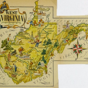 West Virginia Original  Vintage Pictorial Map (Small/Index Card Size)