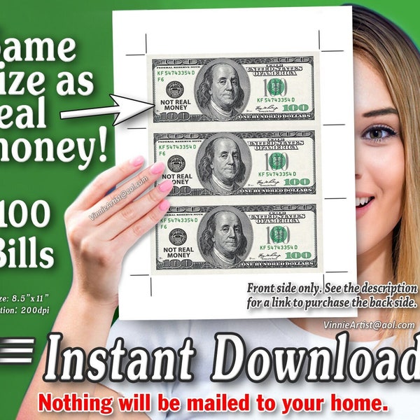 Printable 100 Dollar Bill Etsy