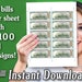 Printable SMALL Money Sheets With Cut Marks 10-per-page Cash Dollar ...