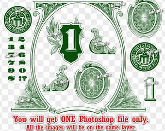 Green Color Money Dollar Bill Design Images Photoshop Transparent File PNG Graphics Vignette Currency Cash Money Art