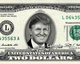2 Dollar Bill Etsy - donald trump on 2 00 dollar bill real money cash collectible memorabilia