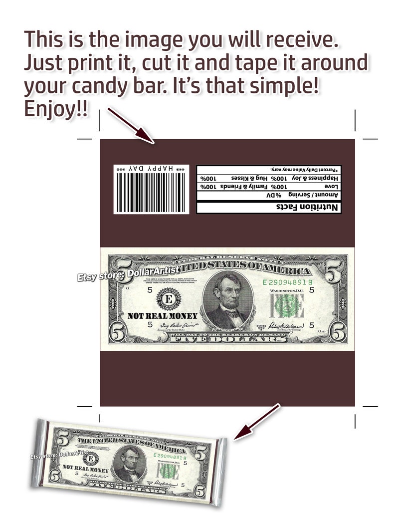 3x PRINTABLE Hershey's Money Candy Bar Wrappers Chocolate Etsy