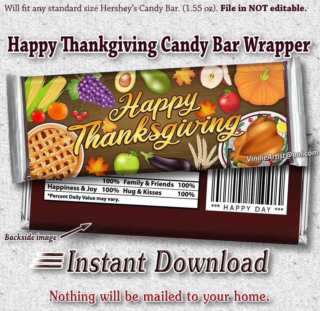 PRINTABLE Happy Thanksgiving Candy Bar Wrappers Chocolate Food - Etsy