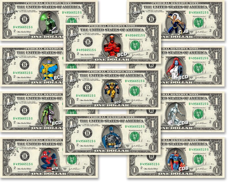 DC Comics Characters on Real Dollar Bill Cash Money Etsy